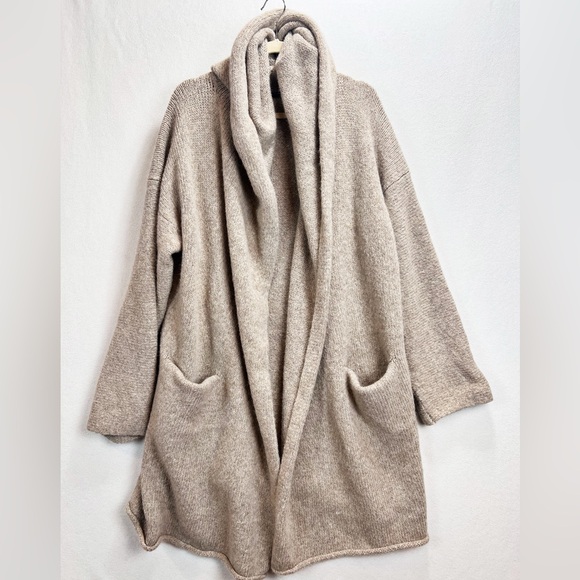 Peruvian Connection Kotzebue Alpaca Sweater Coat Size XL Oatmeal Beige Hooded - Picture 4 of 11